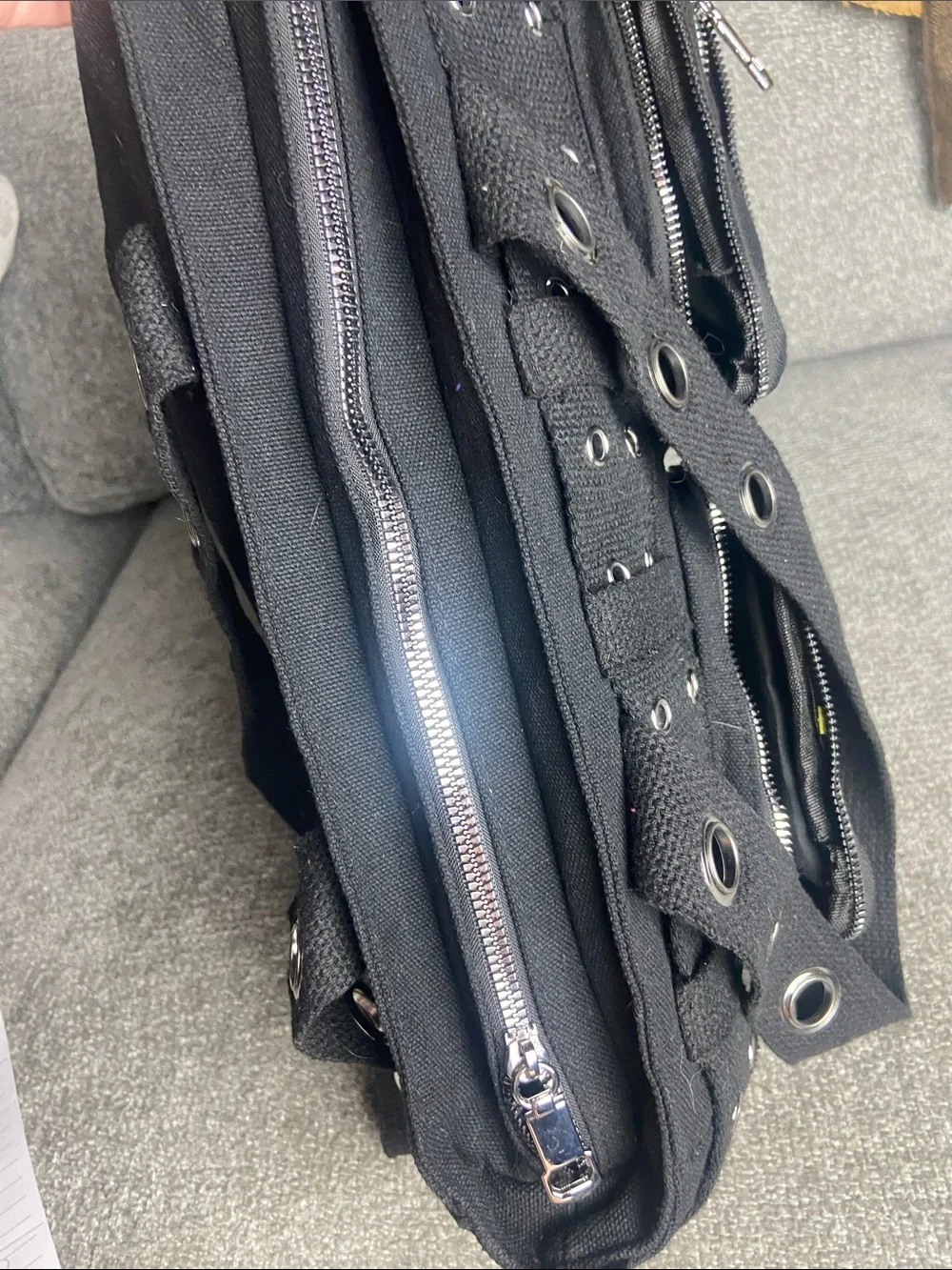 Black Canvas Grommet Belt Bag with Chain Accent